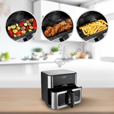Фритюрниця повітряна LEHMANN з 2 камерами, 2400 Вт, AirFryer XXL з 12 програмами, до 200°C, WiFi, 10л, з вікном, для смаження, випікання, сушіння, грилю