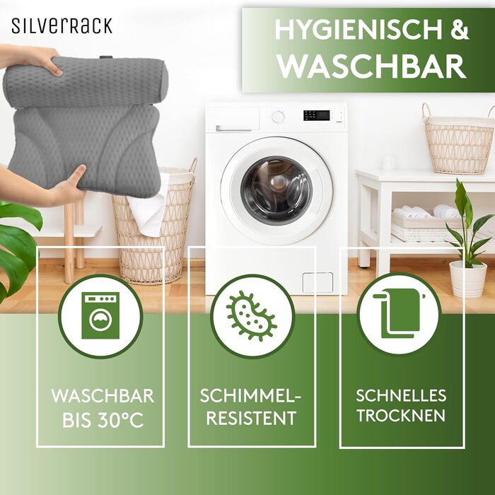 SilverRack Bathtub Pillow MEDIUM-SOFT [White 4D] - Neck Pillow for Bathtub with Suction Cups as Bathtub Accessory - Pillow for Bathtub - Bath Pillow with Ergonomic Fit (Gray Thin)