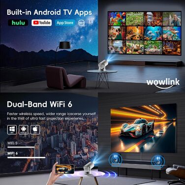 Портативний проєктор Mini Beamer 4K/1080p з Wi-Fi 6 та Bluetooth 5.4. Keystone 180°, сумісний з HDMI, TV Stick, Memory Stick, Laptop. Колір: Бежевий