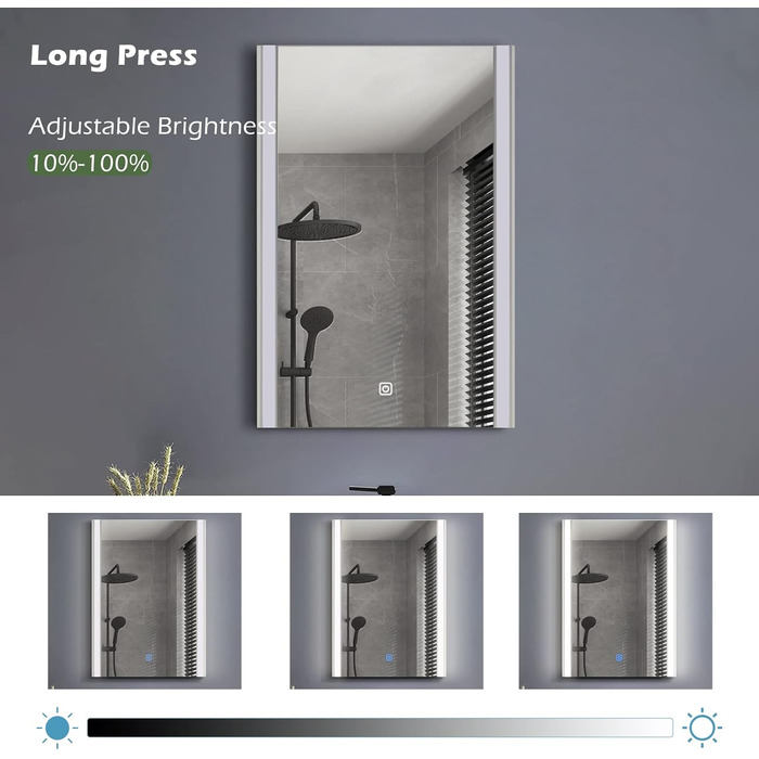 Дзеркало для ванної кімнати CLIPOP з підсвічуванням LED, сенсорне управління, IP44, 3 кольори світла, 40x50 см