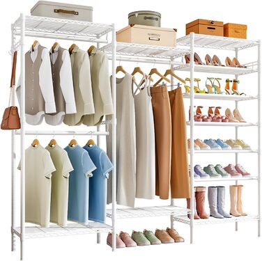 Стійка для одягу KZOBYD з полицями та вішалкою, металева, біла