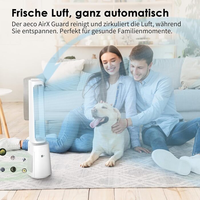 Турбовентилятор Aeco AirX Guard 2-в-1 з очищувачем повітря HEPA H13. Тиха робота 38dB, 10 швидкостей, 3 режими, осциляція 60°, таймер 12h, LED дисплей, пульт ДУ.