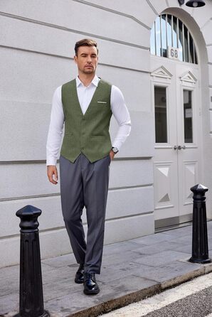 Жилет чоловічий костюмний COOFANDY з кишенями, V-подібний виріз, для весілля та ділових зустрічей (Оливковий, XXL)