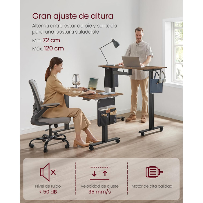 VASAGLE Electric Height Adjustable Desk - Vintage Brown, 60 x 120 x (72-120) cm, Memory Function, Wood & Steel Frame