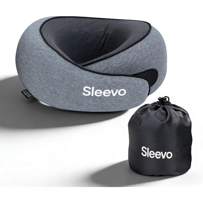 Подушка для шиї з Memory Foam – Подушка-вишенка для подорожей – Ергономічна подушка для літака, з захистом від світла та миючим покривалом, з сумкою – Чорний (L) (Сірий, L)