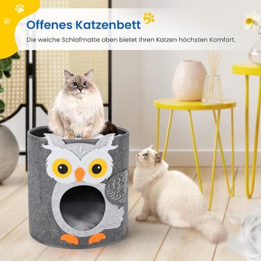 Кігтеточка-будиночок для котів Dripex з 2 поверхів, з фетру, з подушкою, 30x35x35 см (Сова)