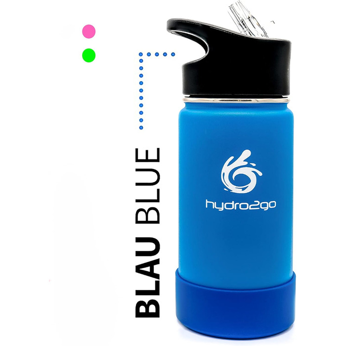 Stainless Steel Kids Water Bottle - BPA-Free Thermos Flask with 2 Leak-Proof Caps (Straw & Sport) - 350ml (Sky Blue)