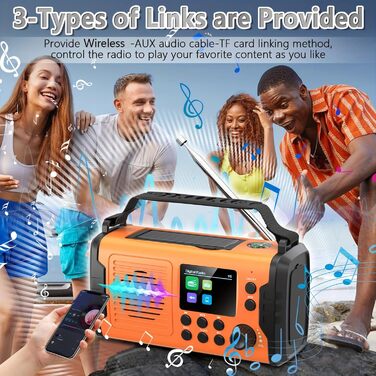 Радіо Kurbelradio на 20000mAh з Bluetooth, DAB/FM, сонячною панеллю, TF-карткою, AUX IN, TFT екраном, LED ліхтариком та SOS кнопкою (ArmyGreen)