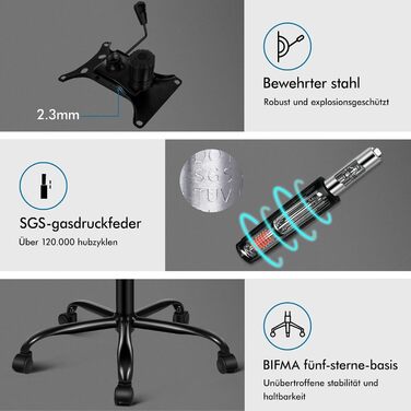 Офісне крісло ALFORDSON з регульованим нахилом 150°, обертання 360° та підставкою для ніг, PU-шкіра, чорний глянець (для дому та ігор)