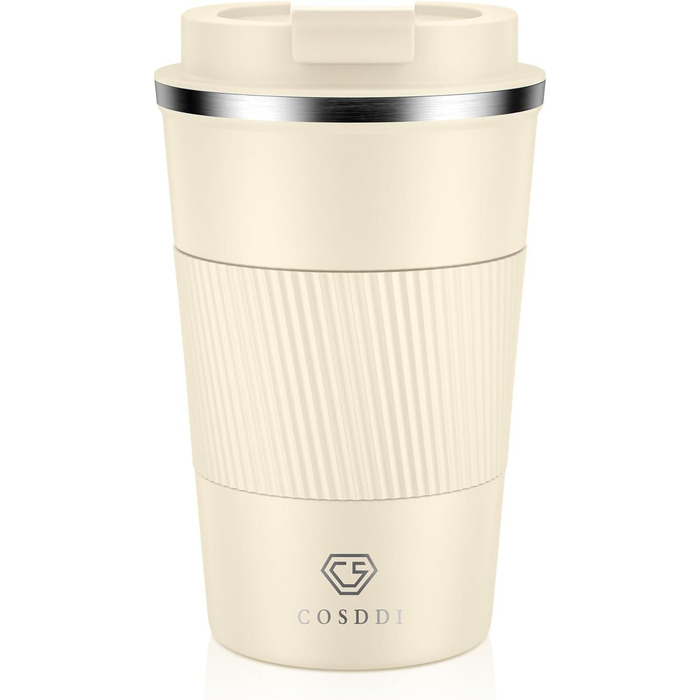 Термокружка CS COSDDI з нержавіючої сталі, 380 мл, для кави, води та чаю, з кришкою, подвійні стінки, ізольована, 1 шт.