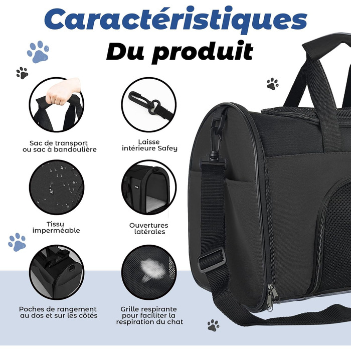 Транспортна сумка для котів та собак Zavothy, чорна, розмір S, з м'якою підстилкою та регульованим ременем