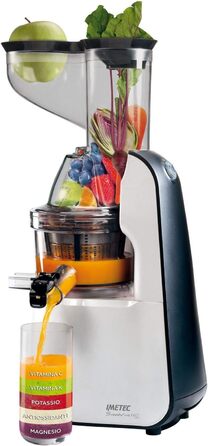 Imetec Succovivo Pro 2000 Professional Cold Juicer with slow press, 48 RPM, 2 filters for juice, accessories for granite and sorbets, set for beauty masks with two recipe booklets