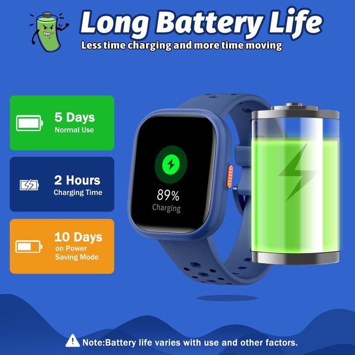 Дитячий розумний годинник Kinder Smartwatch для дівчаток та хлопчиків, водонепроникний (IP68), фітнес-трекер з пульсометром, монітором сну, іграми-пазлами та додатком, подарунок для підлітків 6+ (блакитний)