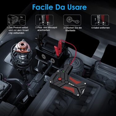 Powerbank Starthilfe 3000A 12V: Зарядний пристрій для автомобіля, SUV, мотоцикла з LED ліхтариком. Запуск до 7.0л бензину або 5.5л дизеля.