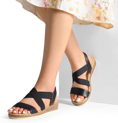 Жіночі сандалі Dream Pairs на низькому каблуці-клині, чорні, літні, повсякденні, з PU шкіри, 40 EU