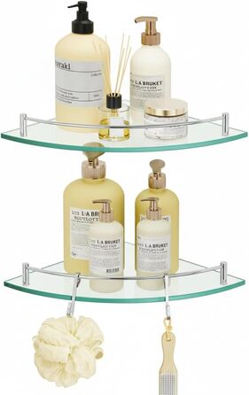 Скляна поличка для душу/ванної кімнати KES, скляна поличка для душу, поличка для ванної кімнати, нержавіюча сталь SUS304, BGS101A--P, щітка, 2 шт.