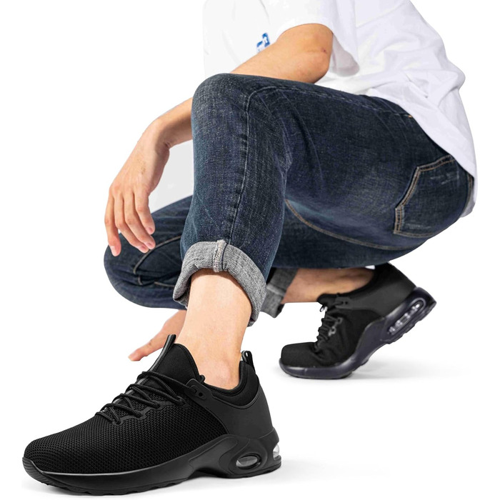 Чоловічі робочі черевики LARNMERN: водонепроникні, зручні, з металевим підноском, slip-on, чорні, 44 EU