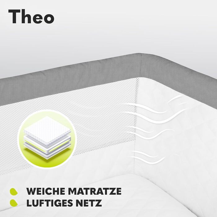 Lionelo Theo 2in1 Baby Cot, Travel Cot for Baby, Bedside Cot for Baby from Birth up to 9 kg, Height Adjustment, Tilt Adjustment, Folding Side Rail, Mattress, Mosquito Net (Dove Grey) Dove Grey 1 Piece (1 Pack)