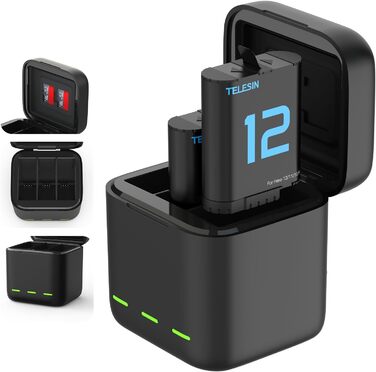 TELESIN Акумулятор для GoPro Hero 12/11/10/9 Black + зарядний пристрій на 3 слоти + USB-C кабель