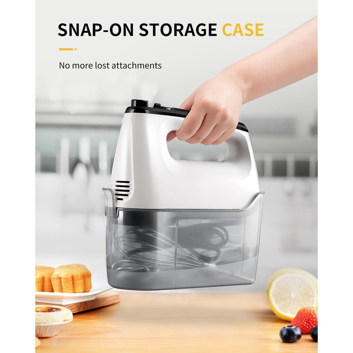 Електричний ручний міксер 6 швидкостей з турбо-режимом, без розбризкування, 400W, тихий мотор, білий, з аксесуарами з нержавіючої сталі