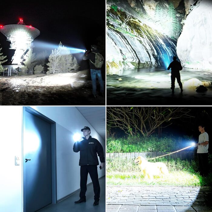 Ліхтар LED Blukar, перезаряжається, надзвичайно яскравий, з регулюванням фокусу, 5 режимів, водонепроникний IP67, для кемпінгу та активного відпочинку, чорний