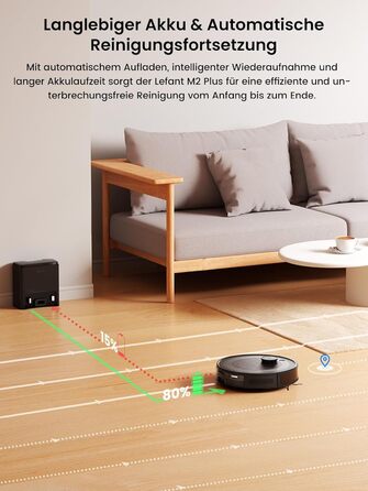 Робот-пилосос LEFANT M2 Pro з потужністю 6000 Pa, автоматичною витяжкою сміття, лазерною навігацією та картографією, індивідуальним прибиранням, уникненням перешкод PSD, ідеальний для видалення шерсті тварин, білий (M2Plus)