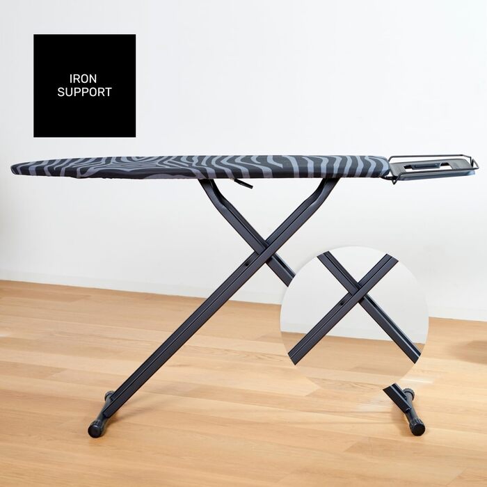 Гладильна дошка Taurus - складніша, регульована по висоті, для прасувальних станцій, 130 x 48 см, чорна
