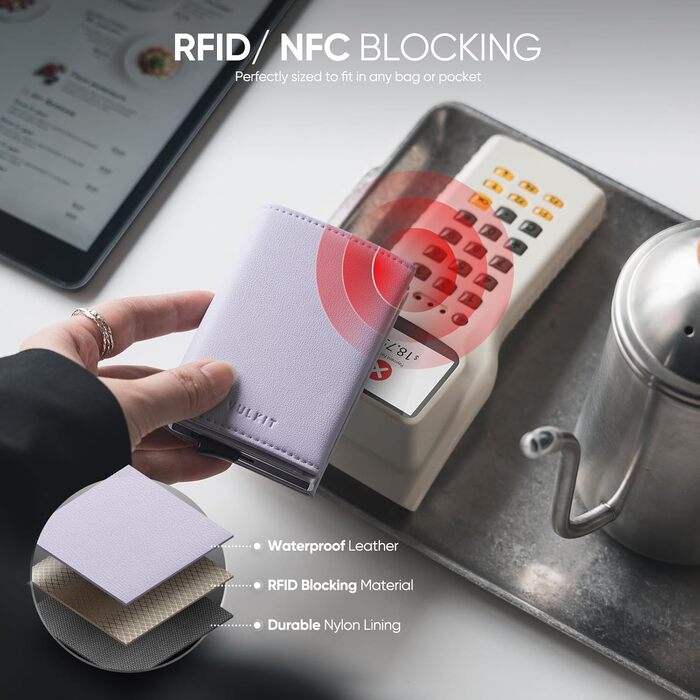 Гаманець жіночий шкіряний VULKIT з RFID захистом, лавандовий, автоматичний картхолдер, для кредиток та купюр
