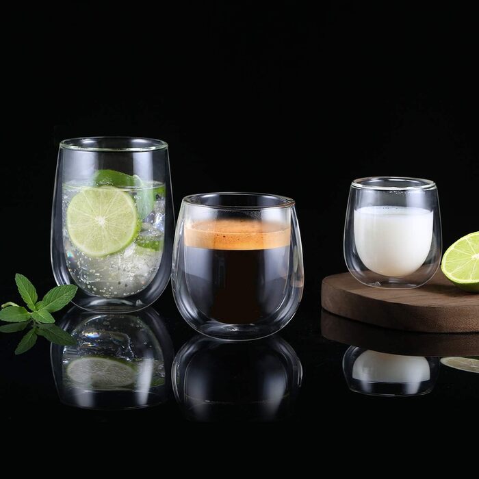 4-Piece Double-Walled Latte Macchiato Glasses, 350ml, Borosilicate Glass Coffee Cups, Glass Coffee Glasses, Tea Glasses for Cappuccino, Latte, Tea, ICE, Iced Tea, Iced Americano, Milk, Juice, Beer