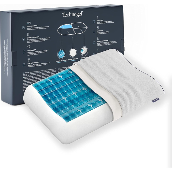 Technogel New Generation Original Anatomic Orthopedic Neck Pillow Antibacterial, Cervical Gel Pillow for Back & Side Sleepers incl. Pillowcase