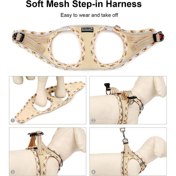 Шлейка для собак маленьких порід з повідком, Step-in шлейка, світловідбиваюча, дихаюча, для грудної клітки, анти-тяга, безпечна, шлейка для котів (Бежевий, S) S Бежевий
