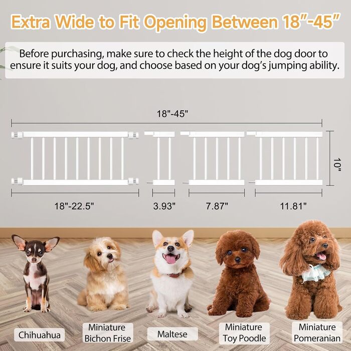 Коротка перегородка для собак Fldofaves, 45-115 см, для дому, висота 35 см, розширювана, з 3 подовжувачами (25 см)