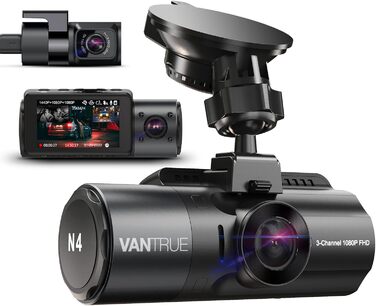 Відеореєстратор VANTRUE N4 з 3 об'єктивами 4K, 2.5K+ (передній/задній/внутрішній), HDR/30FPS, інфрачервона нічне бачення, 2.45” екран, стійкий до спеки, підтримка до 512GB