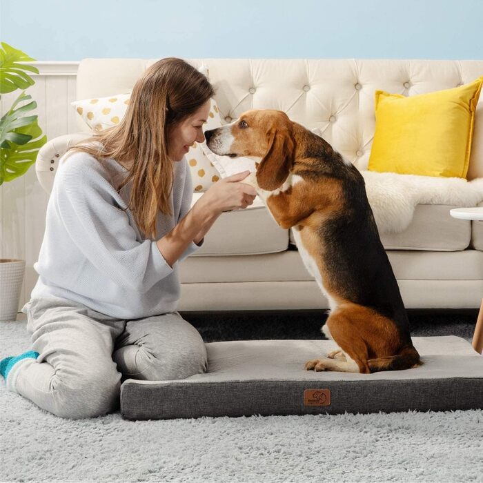 BEDSURE Orthopedic Dog Bed - Large Dogs - 89x56x8cm Washable Dog Bed with 2 in 1 Memory Foam, Cozy Dog Mat/Dog Mattress, Dark Grey