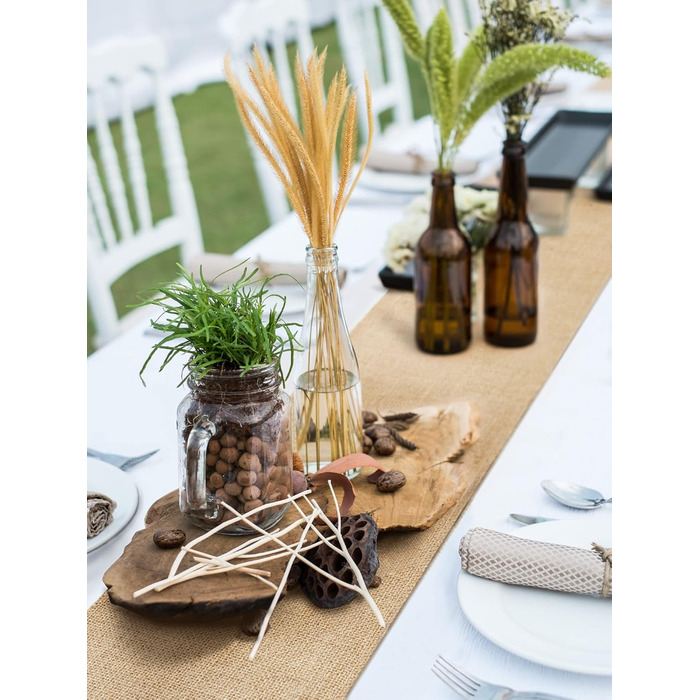 HEETA Jute Table Runner Table Band Natural, Jute Band Table Runner Fabric by the Meter 20cm Wide, Cuttable for Various Desk Sizes, Table Decoration for Garden Party, Wedding, 20m Roll