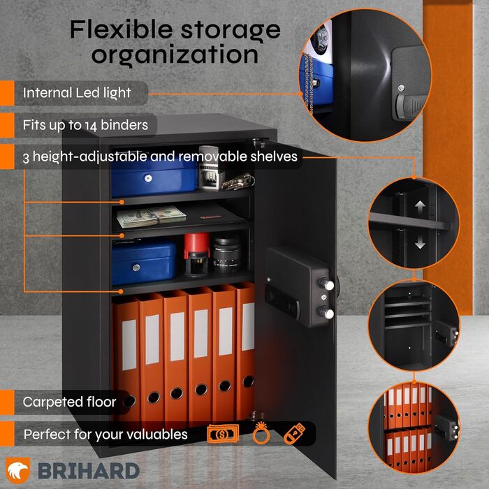 Сейф для дому Business XL Safe Tresor 60л з цифровим та відбитком пальця, вогнестійкий, для документів A4, з 2 полицями