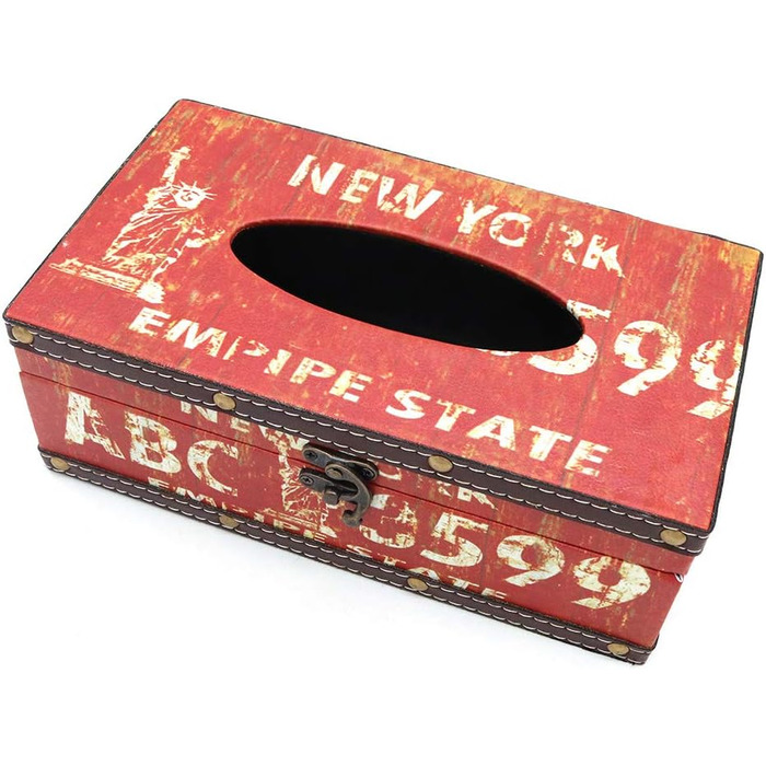 POFET Vintage Chic Shabby Wood Tissue Box Holder Rectangular Handcraft Tissue Paper Box Cover Serviette Organizer Holder Home Large Space Office Car Decoration with Metal Lock - Traffic Sign