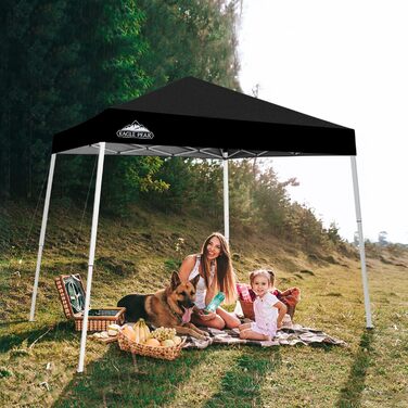 EAGLE PEAK 3x3m Event Tent with Slanted Legs, Pop-up Pavilion for Outdoor Use, UV Protection 50+, Waterproof, Foldable, Folding Pavilion for Camping, Garden, Party, Dark Blue (Black)