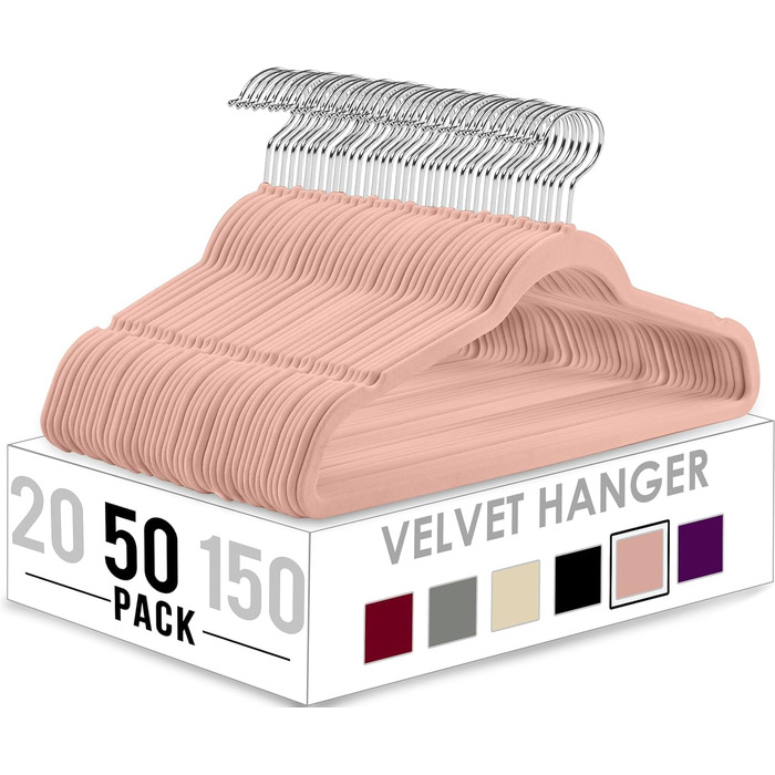 Utopia Home Premium Velvet Clothes Hangers - 50 Pack - Non-Slip & Durable Clothes Hangers - Pink Clothes Hangers with 360 Degree Swivel Hook - Heavy-Duty Clothes Hangers