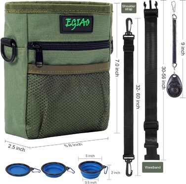 Сумка для ласощів для собак з мискою, клікером та пакетами для прибирання, Зелена