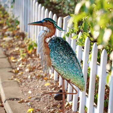 TERESA'S COLLECTIONS Solar Lamps for Outdoors, Outdoor Garden Decor, Grey Heron Garden Statue Solar Light for Outdoors, Metal and Glass Garden Light Waterproof Path Light, for Christmas Gifts