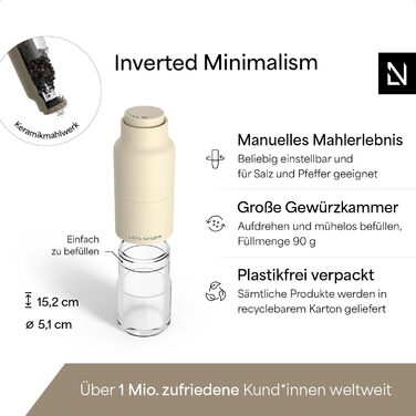 Набір для мелення солі та перцю LARS NYSØM з регульованим керамічним жорном | Набір з 2 мельниць з нержавіючої сталі (Коричневий/Бежевий)