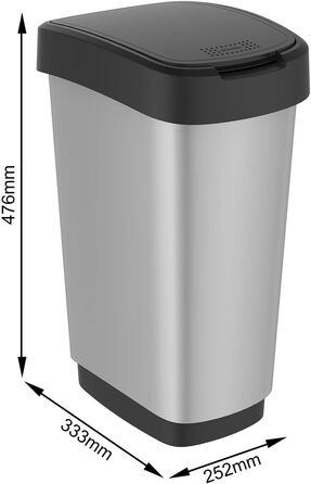 Відро для сміття Rotho Twist 25л з кришкою, пластик PP, BPA-free, чорний/сріблястий, 25л
