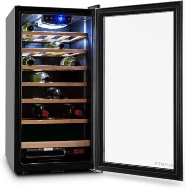 Витримання вина Klarstein Vivo Wine 26 - винний льох на 26 пляшок, 88 л, LED, регулювання температури, мінливий петельний механізм, двері з обох сторін, нержавіюча сталь, сріблястий колір