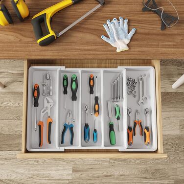 Органайзер для столових приборів Lifewit розсувний для шухляди, 33-57 x 38 x 5 см, білий. Підставка для ножів та виделок, пластик.