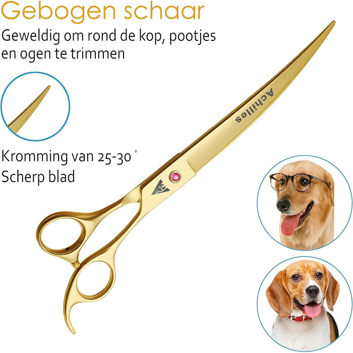Професійні ножиці для грумінгу собак Achilles 7 дюймів - Японська сталь преміум-якості, ножиці для догляду за собаками (Золото, 7 дюймів)