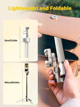 Стабілізатор для телефону AOCHUAN M2Pro, 4-в-1 RGB світло, тримач для смартфона, 108 см, чорний/білий