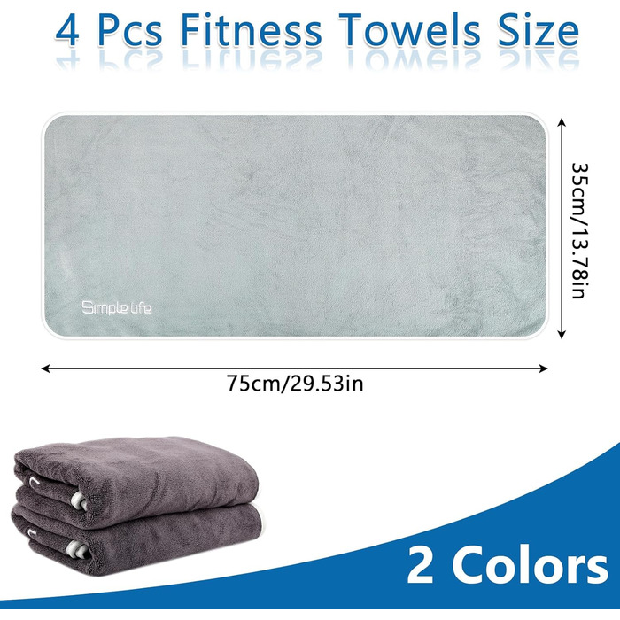 Hopton Набір з 4 рушників для фітнесу, 35 x 75 см. Швидковисихаючі рушники для спортзалу, мікрофібра, 4 кольори. Підходять для плавання, йоги та фітнесу.