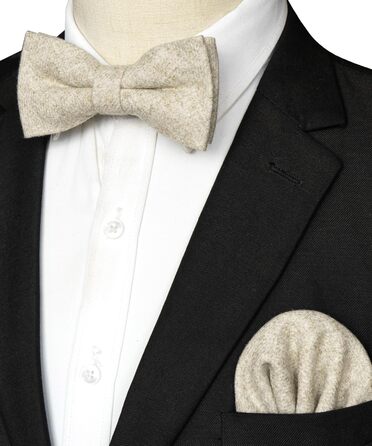 Метелик чоловіча JEMYGINS вовняна однотонна бежева з нагрудною хустинкою для осені та зими