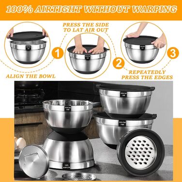 Набір металевих мисок Umite Chef з кришками, 26 предметів, терки, нековзка основа, об'єми 7/4/2,5/2/1,5/1 л – для змішування та зберігання